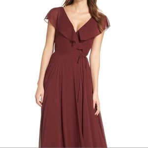 Jenny Yoo Faye Ruffle Wrap Chiffon Evening Gown